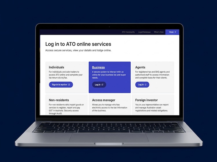 Laptop with the ATO online portal for businesses open